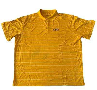 LSU Tigers Nike Golf Fit Dry Polo Striped Shirt Gold Men’s XXL (Stained) - Image 1 of 4
