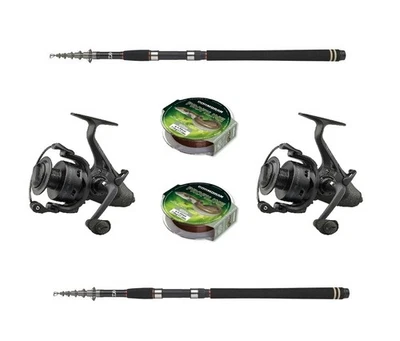 DAM & SPIDERWIRE 2x DAM Tele Aalcombo incl. Freilaufrolle und geflochtener Schnur