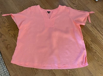 Top túnica Talbots mujer lino corbata mangas cortas playa costa melocotón naranja 2X Foto 1 de 4