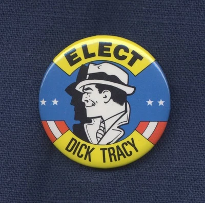 ELECT DICK TRACY Celluloid Pinback Button by Button Up Co., Very Fine, 1970s - image 1 of 2