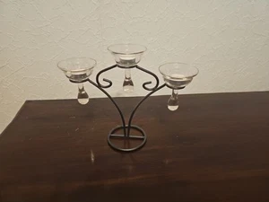 Metall Kerzenstaender Kerzenhalter mit 3 Glas Teelichthalter; 31x8cm, H25cm - Bild 1 von 3