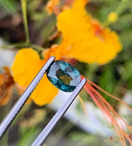 Zafiro verde azul natural de Sri Lanka de 1,44 quilates 8 mm - piedra preciosa suelta de corte ovalado - Imagen 1 de 15