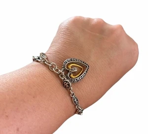 Brighton Silber zweifarbig Rollglied Herz Armband Herz Charm 7-8 Zoll - Bild 1 von 4