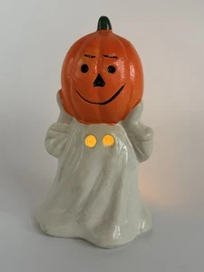 Portacandela zucca porta fantasmi ceramica Halloween vintage 6" - Foto 1 di 8