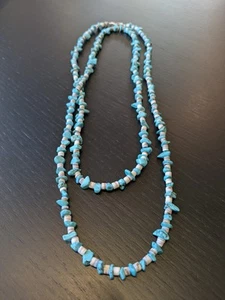 Turquoise Howlite & Shell Heishi Bead Double Wrap Necklace 50" - Picture 1 of 6