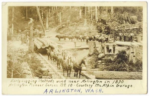 Arlington Wa RPPC Postkarte frühe Protokollierungsmethoden 1890 Foto Nachdruck um 1930 - Bild 1 von 2