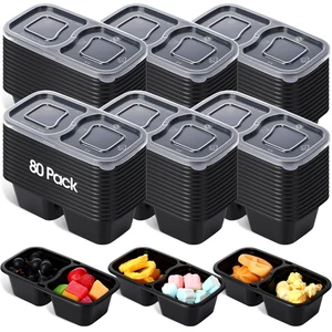 80 Sets Small Double Compartments Disposable Snack Container Bulk with Lid, G... - Picture 1 of 7