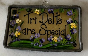 Vintage Delta Delta Delta Painted Glass Window Hanging 2.5x1.5 Inch - Picture 1 of 3