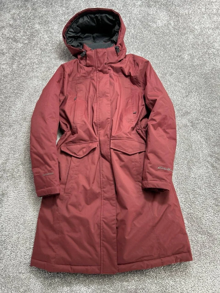 Abrigo Parka Eddie Bauer Weatheredge Mujer Mediano Granate Plumón de Ganso Con Capucha Térmica Foto 1 de 4