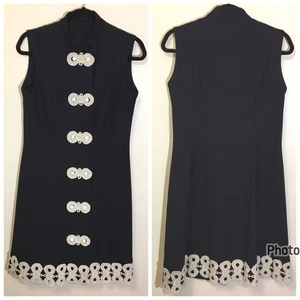 Vintage 60s Dark Blue Mini Dress Mod Shift Volup Plus Size Twiggy Barbie (IB) - Picture 1 of 23