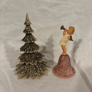 Vintage/Antique W.German Celluloid Plastic Christmas Tree and Angel Bell - Picture 1 of 7
