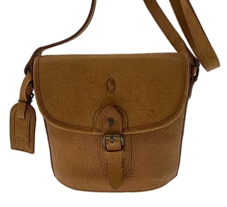 Bolso de Hombro Vintage Ralph Lauren Dije Bolsa Cuero Marrón Camel Logo Mujeres  Foto 1 de 4