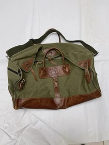 ORVIS VNTG BATTENKILL GREEN CANVAS LEATHER HUNTING TRAVEL DUFFLE WEEKEND BAG 24" - Picture 1 of 24