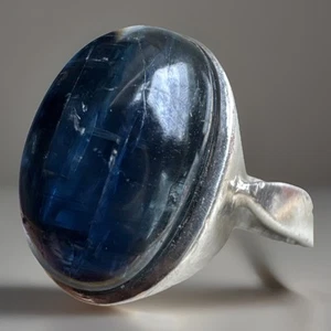 VINTAGE HANDMADE Sterling Silver Blue Kyanite GEMSTONE Ring Size L1/2 Cabochon - Picture 1 of 16