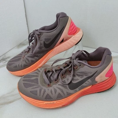 Nike Women's Lunarglide 6 Running Shoes Sneakers, Gray Orange Pink, Sz 6 - Image 1 of 4
