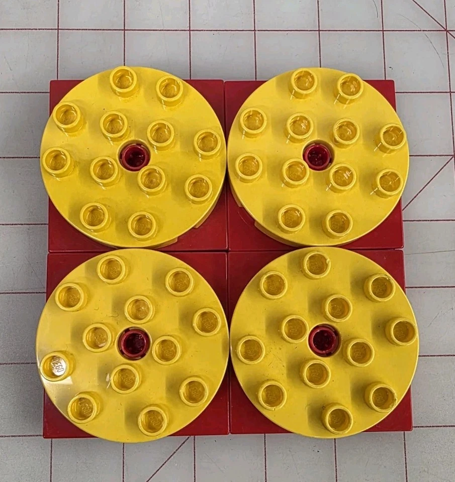 4 Sets Of Lego Duplo 4x4 Round Turntable Swivel Sets, Red / Yellow,  Clean - Image 1 of 1