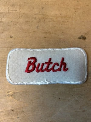 Vtg 70s BUTCH Sew On Embroidered Clothing Jacket Uniform Name Patch RED & WHITE - Image 1 of 3
