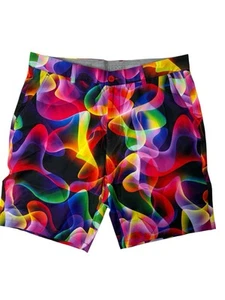 Hreski Golf Shorts Neon Swirl Colorful Bright Chino Mens Size 34 - Picture 1 of 10