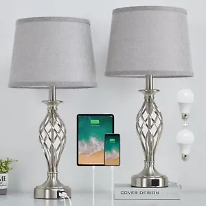Nightstand Table Lamps for Bedrooms Set of 2 with USB C+A, Bedside Lamps with... - Picture 1 of 8
