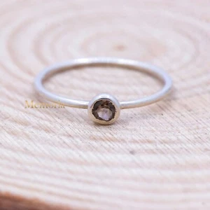 925 Sterling Silver Natural Smoky Quartz Dainty Promise Ring Handmade Jewelry - Picture 1 of 4