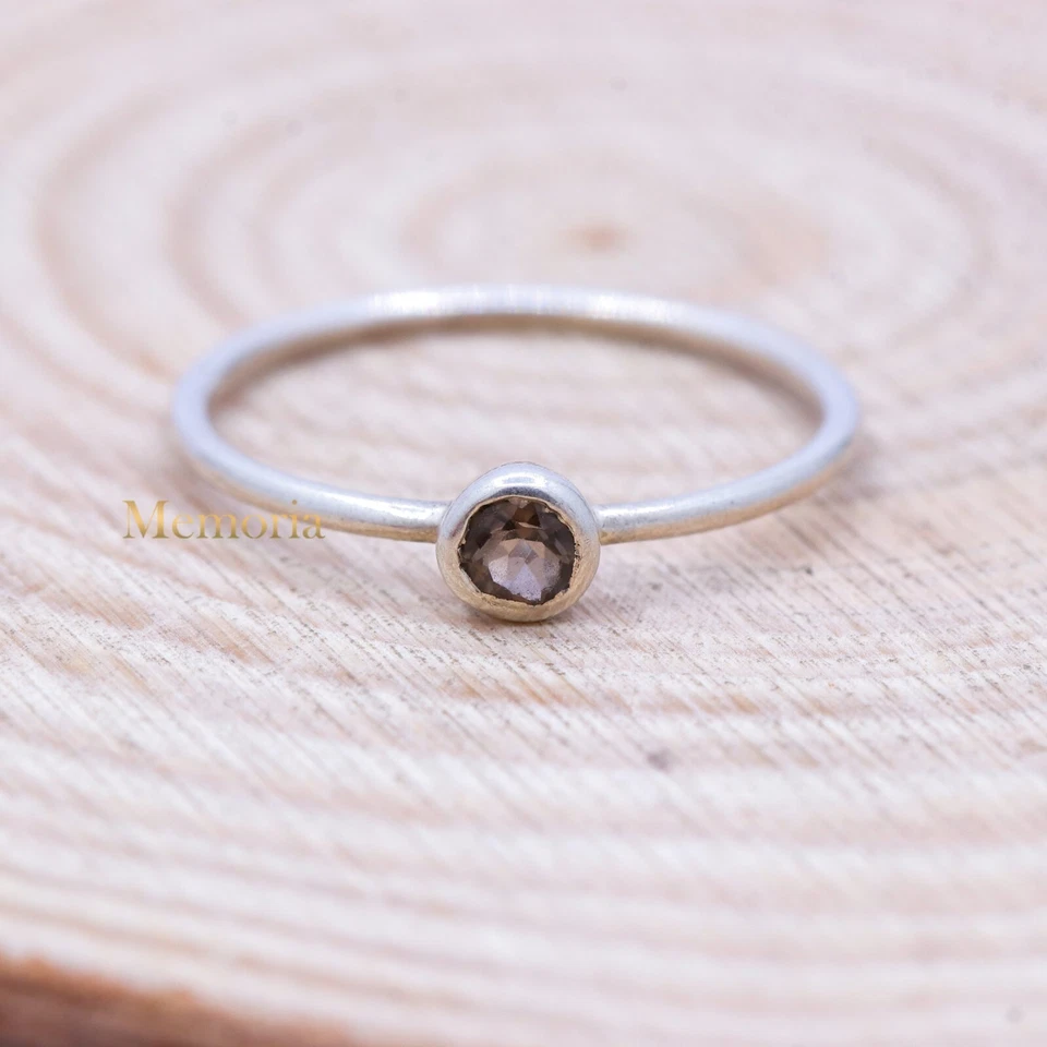 925 Argento Sterling Naturale Fumoso Quarzo Graziosa Promessa Anello Mano Gioie - Immagine 1 di 1