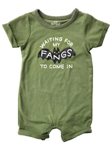Infant Boys Green "Waiting For My Fangs To Come In" Halloween Romper - Picture 1 of 2