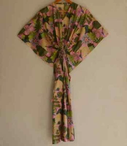 Abito lungo caftano indiano 100% cotone colore pesca kimono pigiama caftano maxi - Foto 1 di 3