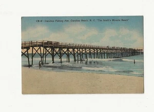 Unused VTG Linen Postcard Carolina Beach NC Fishing Pier - Picture 1 of 2