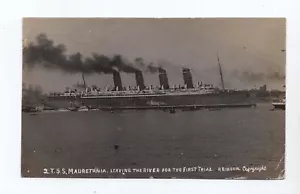 RPPC T.S.S. MAURETANIA LEAVING THE RIVER FOR THE FIRST TRIAL GLASGOW SCOTLAND - Picture 1 of 2