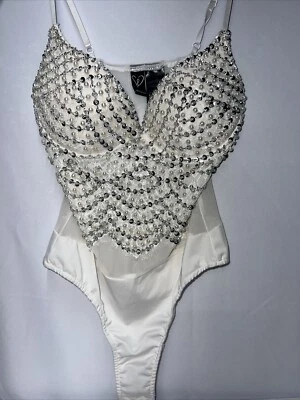 Windsor  TEDDI White Bodysuit Bra Beaded/sequins & Mesh Size XS Honeymoon Sexy - Image 1 of 4