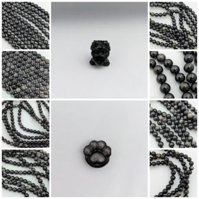 Obsidian Gemstone Beads, Round 6mm, 8mm, 10mm, 14mm, Paw Print, Lion - Image 1 of 4