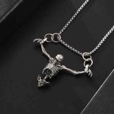Halskette Skelett Totenkopf silber Herrenkette Männerkette Modeschmuck Geschenk - Bild 1 von 4