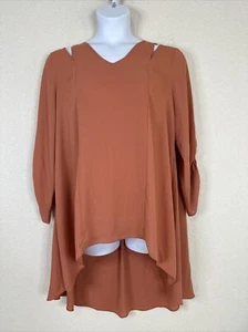 Cato Womens Plus Size 14/16W (0X) Peach V-neck Hi-Lo Blouse Long Sleeve - Picture 1 of 7