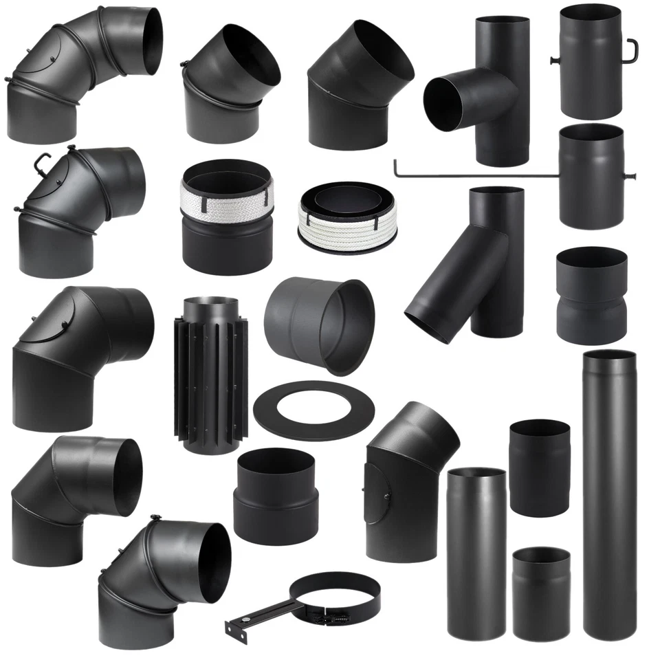 Rauchrohr Ofen Kamin Rohr Abgasrohr Bogen Knie 120 130 150 160 180 200 Kaminofen - Bild 1 von 1