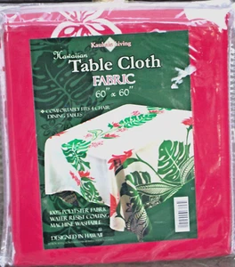Kau hale Living Hawaiian Tablecloth 60x60 Red White Picnic Table Cover Tropical - Picture 1 of 2