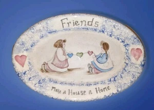 Vintage Holly Hobbie Type Oval Friendship Platter HandMade Decorative Porcelain - Picture 1 of 11