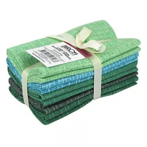 Patchwork Quilting Sewing Fabric Linen Look Greens Fat Quarter 5 Pack - Picture 1 of 1