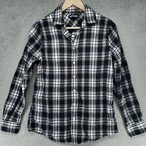 Lands End Womens 6 Black White Plaid Flannel Shirt Soft Cozy Button Down - Picture 1 of 17