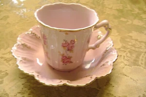 LEANDER 1946 ROSA PORZELLAN ROSE 14KT. GOLD TSCHECHISCHE REPUBLIK TASSEN- UND UNTERTASSENSET - Bild 1 von 12