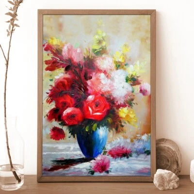 Colorful Flowers in a Vase Canvas Painting Wall Art Still Life Print Home Decor - Image 1 of 4
