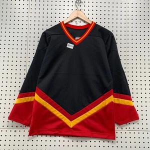 VTG 90s Youth Boys Blank Hockey Jersey Medium Black red Made USA 18.5x25.5 - Picture 1 of 15