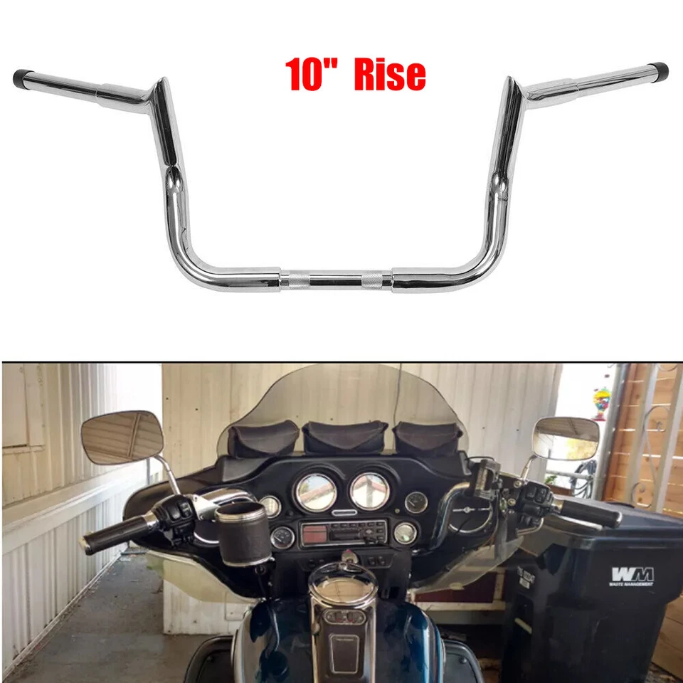 Chrome Rise 10" Ape 1/4" Monkey Bar Handlebar For Harley Touring Street Glide - Image 1 of 4
