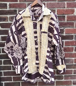 Vtg 70s Handcrafted Gold Brown Hippie Shirt Long Sleeve Button Down XLarge XL - Imagen 1 de 12