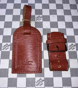 Authentic Louis Vuitton 2 piece Brown & Gold Hardware Epi Leather Tag and Pointe - Picture 1 of 14