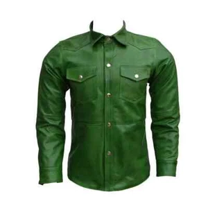 Urban New Men's Green Leather Shirt Real Lambskin Stylish Custom Made Shirt - Picture 1 of 6