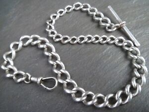 Antique Solid Silver RARE Reverse Graduated Chunky Albert Pocket Watch Chain