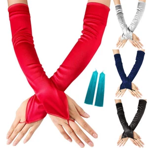 Lange Handschuhe Für Damen Elastische Fingerlose Tanzhandschuhe Satin 49 Cm K - Bild 1 von 29