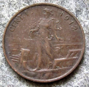 ITALY VITTORIO EMANUELE III 1912 1 CENTESIMO, FEMALE STANDING ON PROW OF A SHIP - Picture 1 of 6