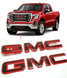 Custom 2019-2023 GMC Sierra Front Rear Red Black Emblem 84364354 WITH Multipro - Picture 1 of 5