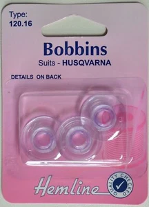 Hemline Bobbins, Husqvarna / Viking Pre 1990, Pack of 3 Bobbins (120.16) - Imagen 1 de 3